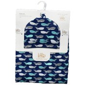 Wholesale - 30"x40" 0-6m WHALES SWADDLE BLANKET W/HAT C/P 48, UPC: 887947103410